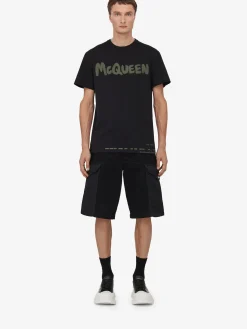 Hot Alexander McQueen Men's McQueen Graffiti T-shirt in Black/Khaki