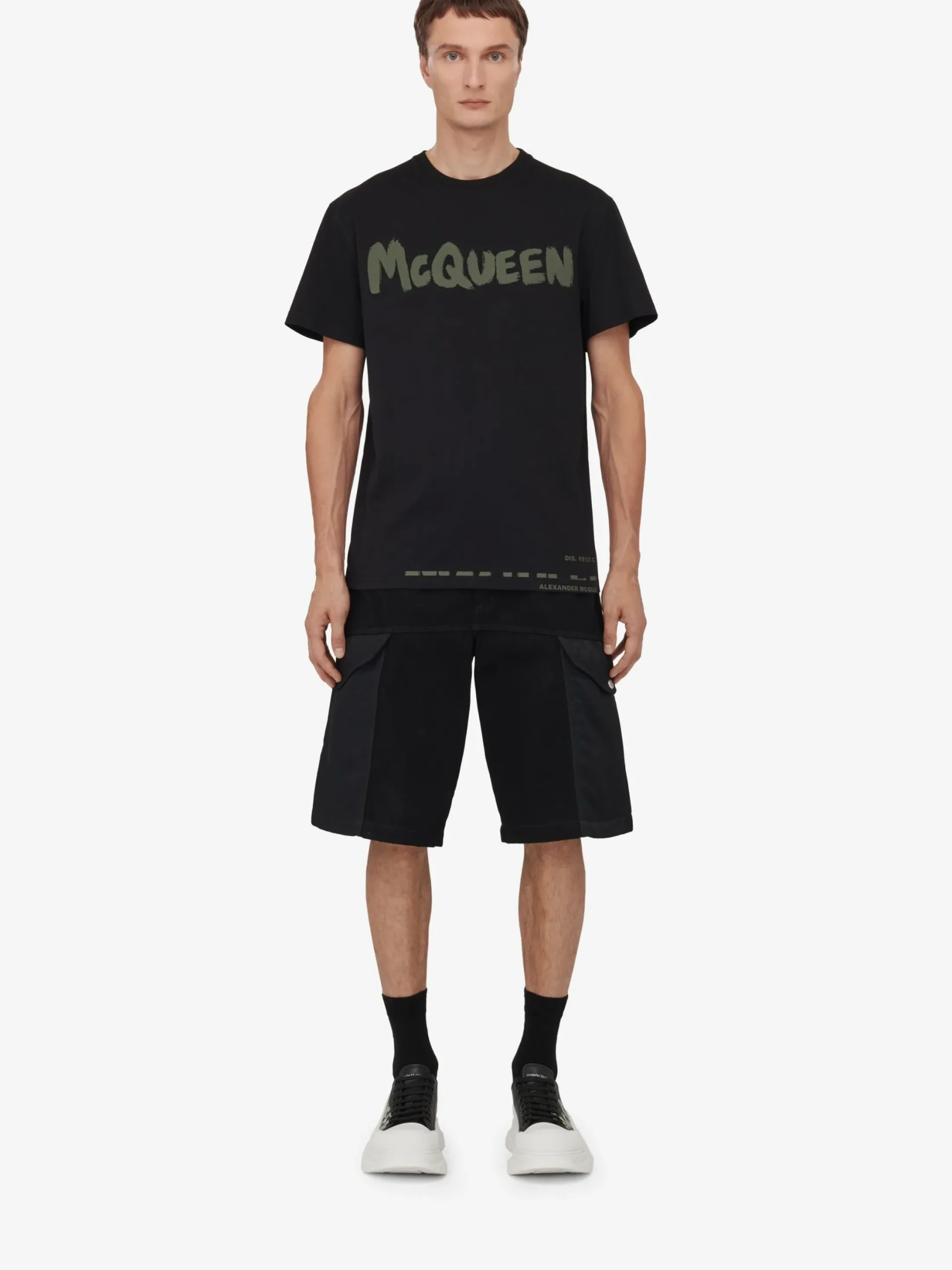 Hot Alexander McQueen Men's McQueen Graffiti T-shirt in Black/Khaki