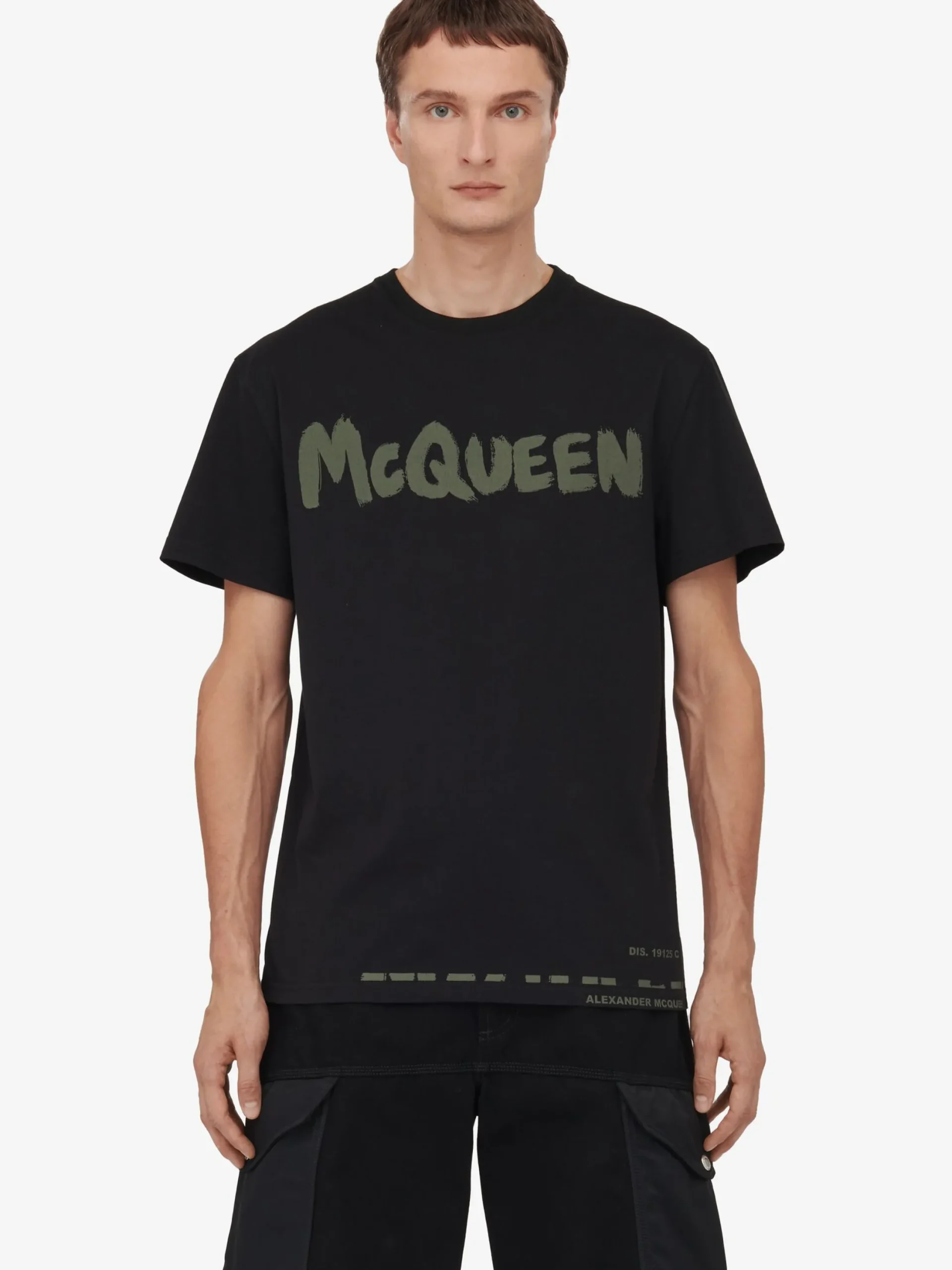 Hot Alexander McQueen Men's McQueen Graffiti T-shirt in Black/Khaki