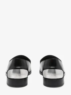 New Alexander McQueen Men's Metal Heel Slipper in Black/Silver