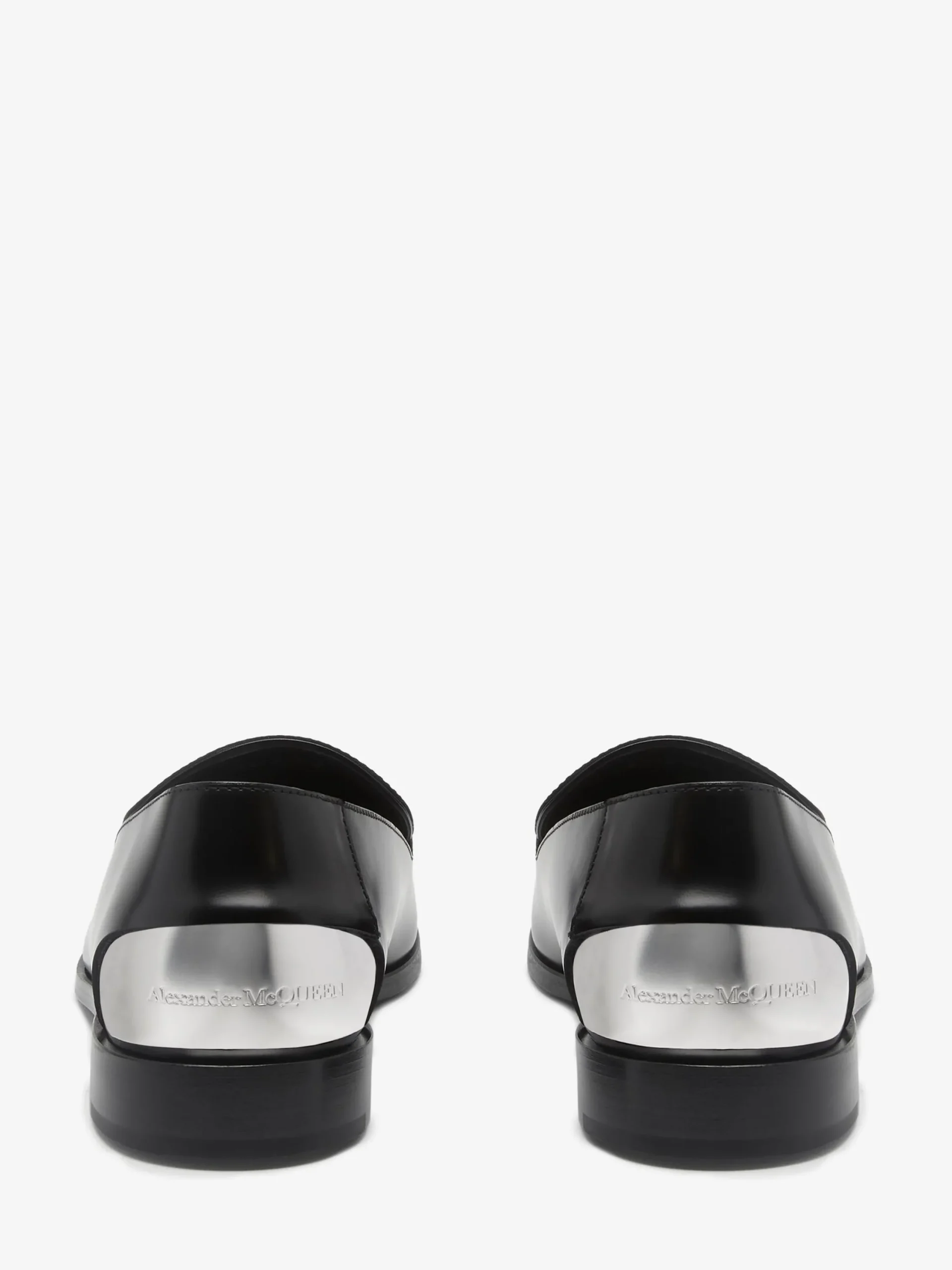 New Alexander McQueen Men's Metal Heel Slipper in Black/Silver