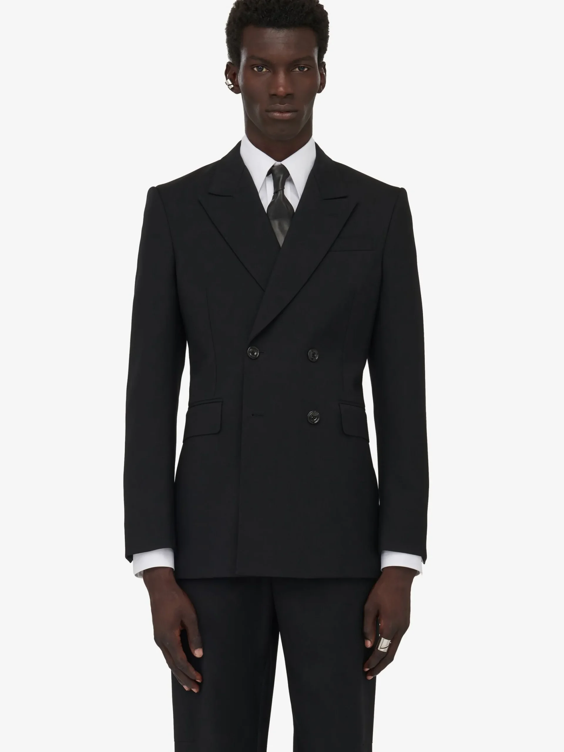 Discount Alexander McQueen Men's Neat Shoulder Double-breasted Jacket in Black