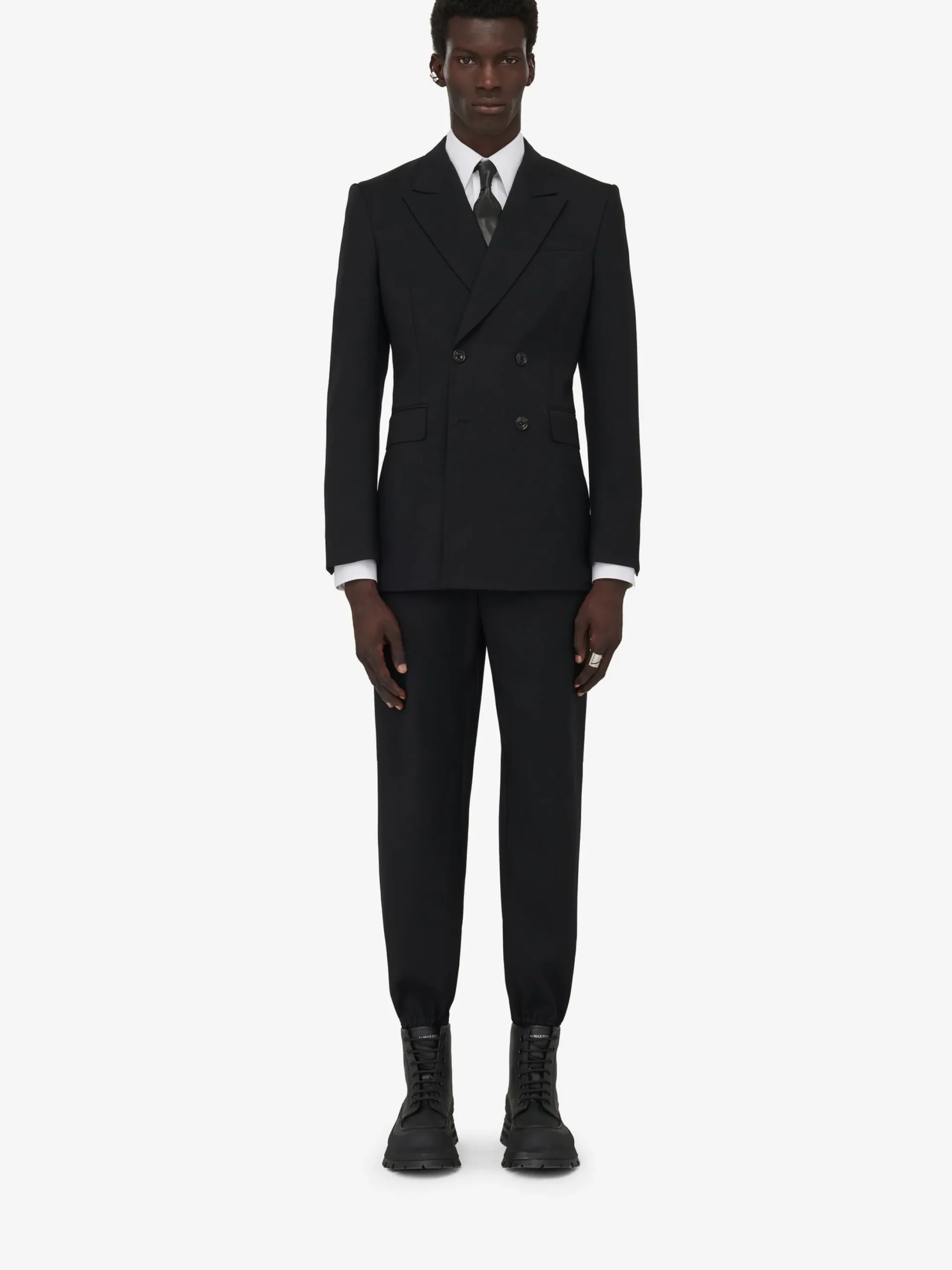 Discount Alexander McQueen Men's Neat Shoulder Double-breasted Jacket in Black