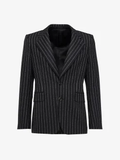 Best Sale Alexander McQueen Men's Neat Shoulder Single-breasted Jacket in Black/White