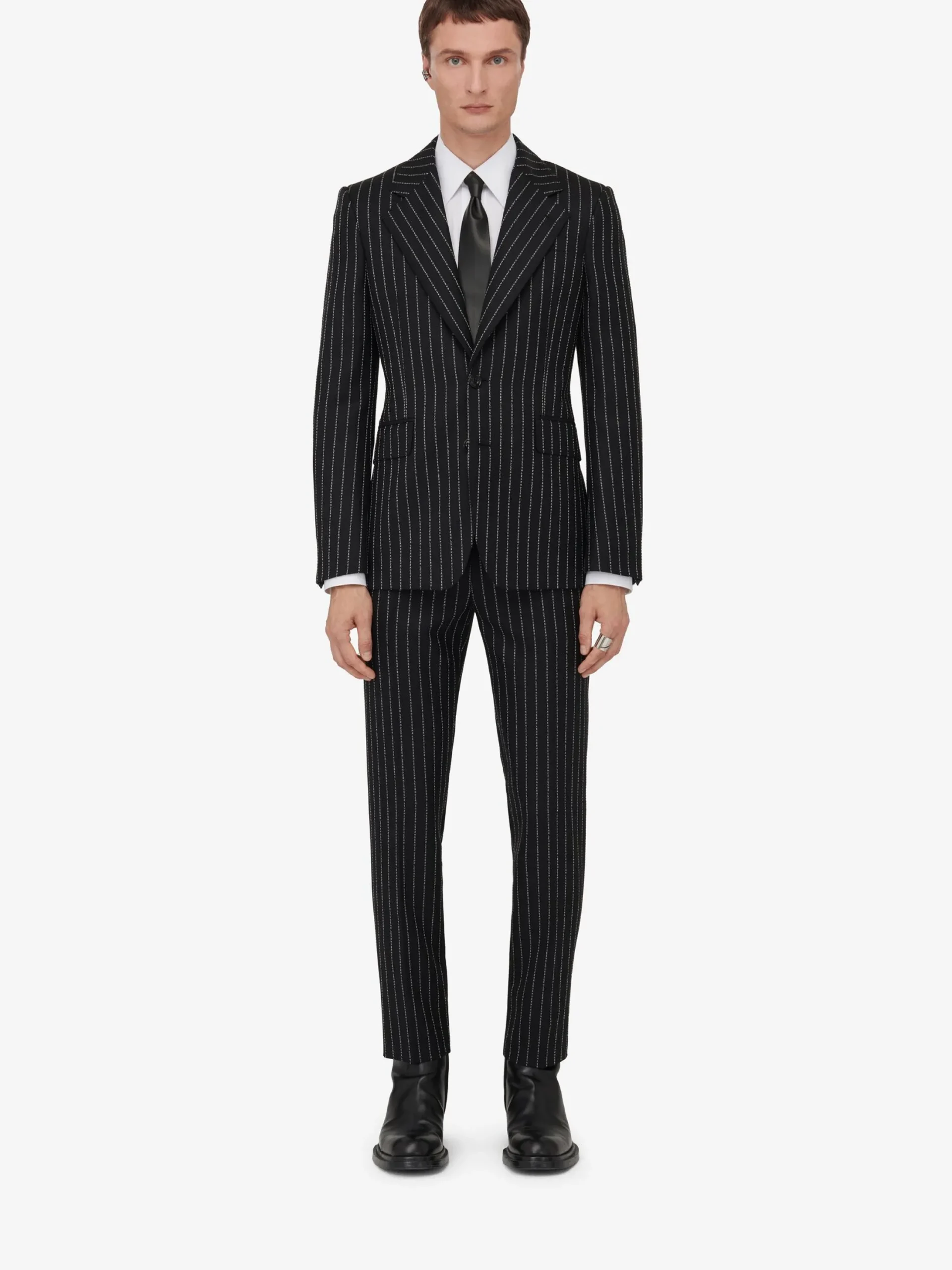 Best Sale Alexander McQueen Men's Neat Shoulder Single-breasted Jacket in Black/White