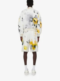 Flash Sale Alexander McQueen Men's Obscured Flower Bomber Jacket in White/Yellow