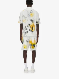 Shop Alexander McQueen Men's Obscured Flower Bowling Shirt in White/Yellow