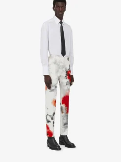 Discount Alexander McQueen Men's Obscured Flower Cigarette Trousers in White/Red