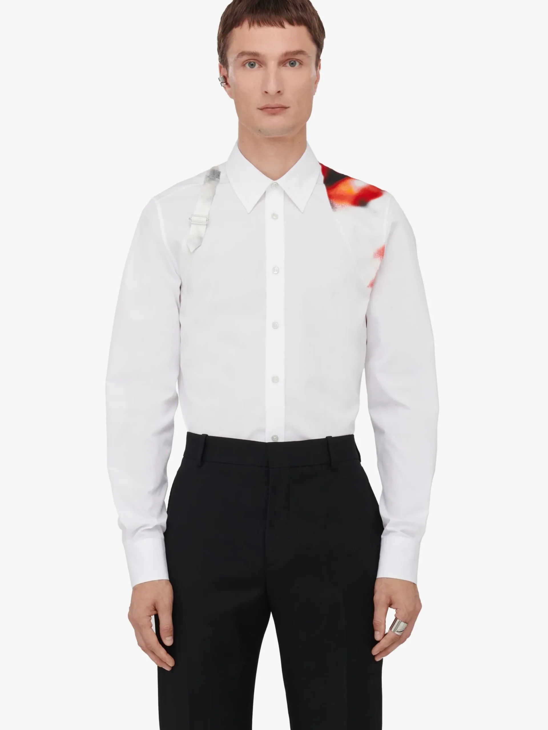 Outlet Alexander McQueen Men's Obscured Flower Harness Shirt in Optical White