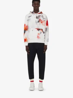 Fashion Alexander McQueen Men's Obscured Flower Hooded Sweatshirt in White/Red/Black