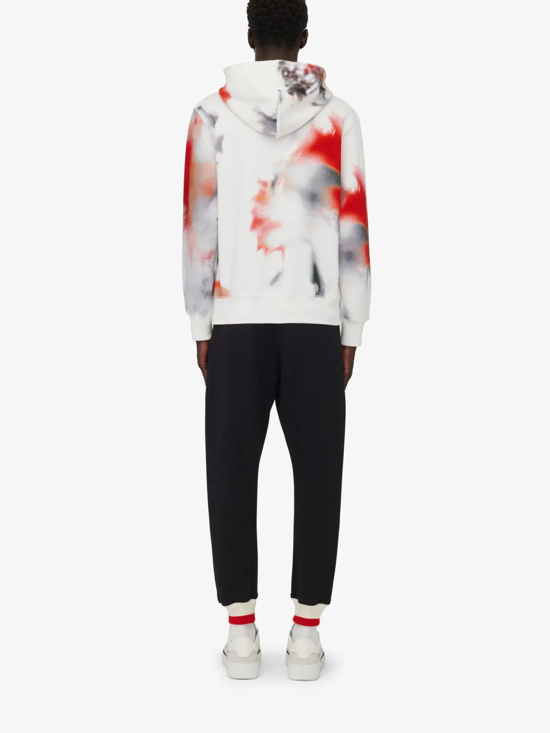 Fashion Alexander McQueen Men's Obscured Flower Hooded Sweatshirt in White/Red/Black