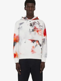 Fashion Alexander McQueen Men's Obscured Flower Hooded Sweatshirt in White/Red/Black