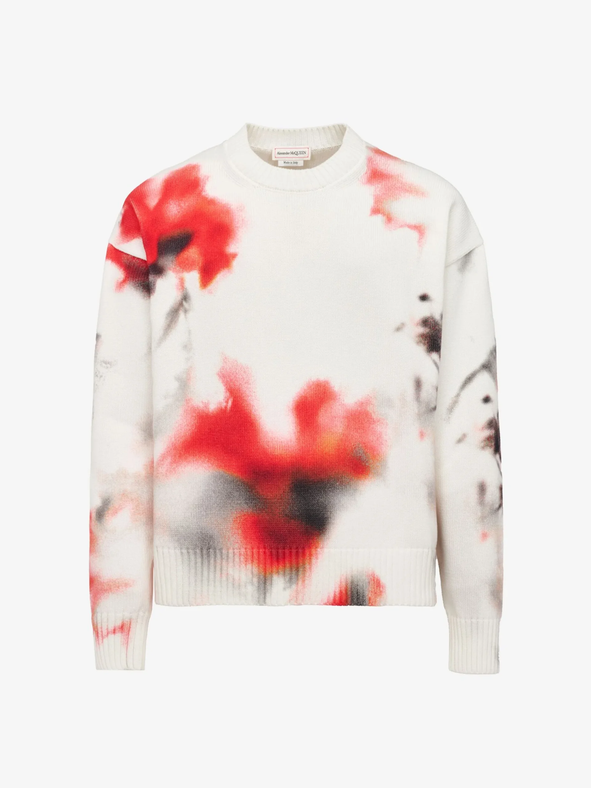 Flash Sale Alexander McQueen Men's Obscured Flower Jumper in Ivory/Red/Black