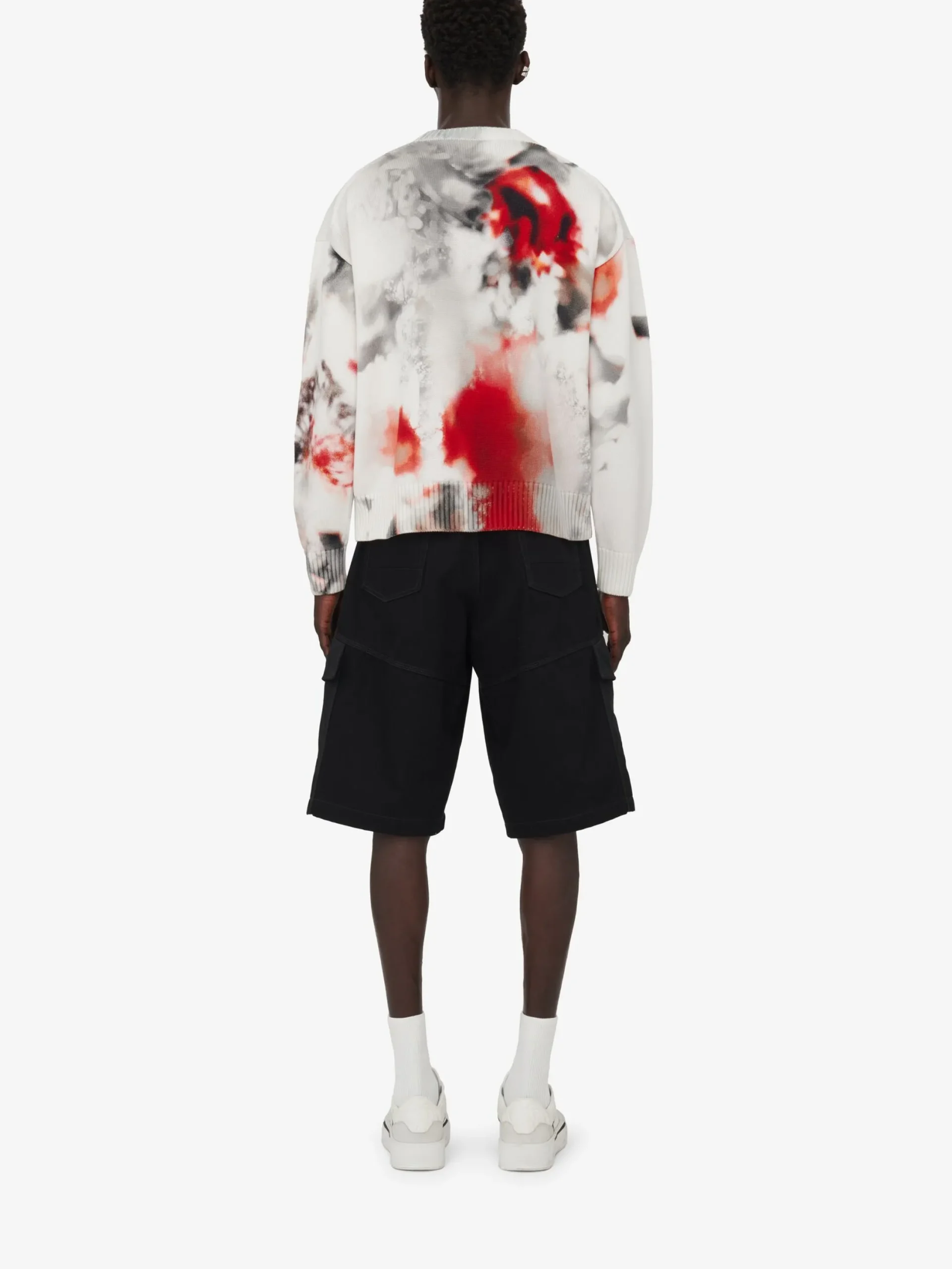 Flash Sale Alexander McQueen Men's Obscured Flower Jumper in Ivory/Red/Black