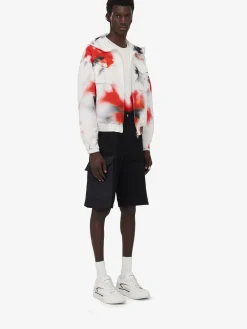 Shop Alexander McQueen Men's Obscured Flower Windbreaker in White/Red