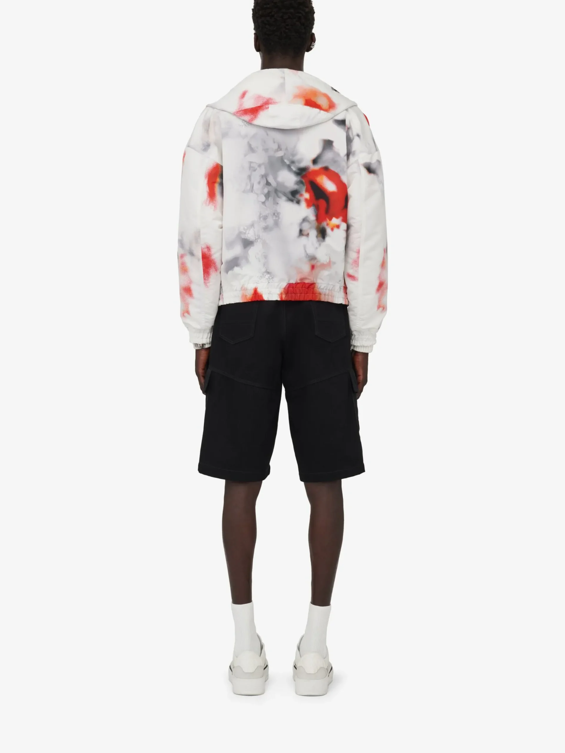 Shop Alexander McQueen Men's Obscured Flower Windbreaker in White/Red