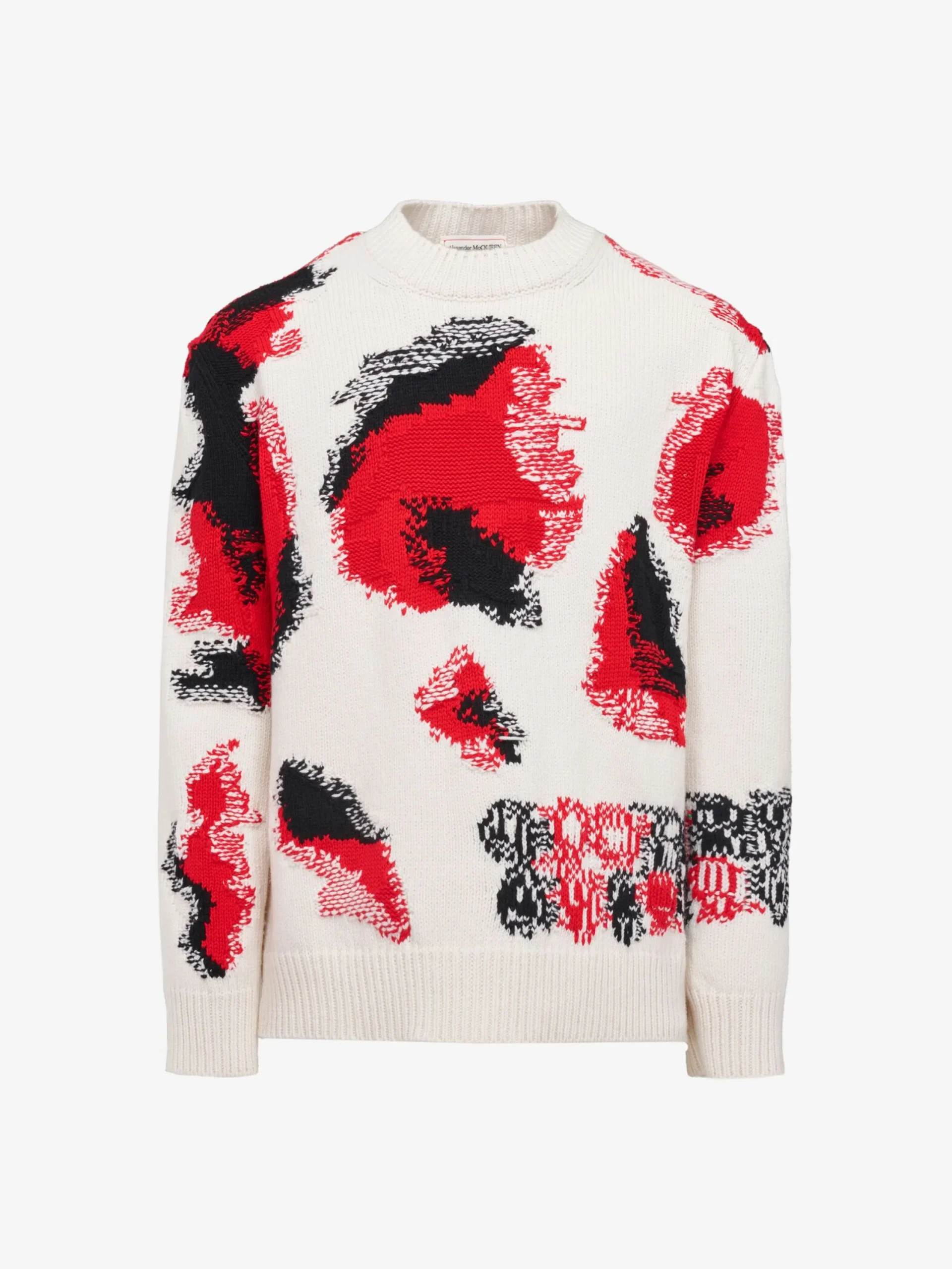 Best Sale Alexander McQueen Men's Obscured Skull Intarsia Jumper in Ivory/Red/Black