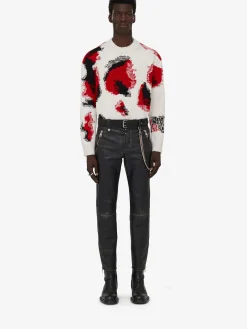 Best Sale Alexander McQueen Men's Obscured Skull Intarsia Jumper in Ivory/Red/Black
