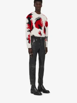 Best Sale Alexander McQueen Men's Obscured Skull Intarsia Jumper in Ivory/Red/Black