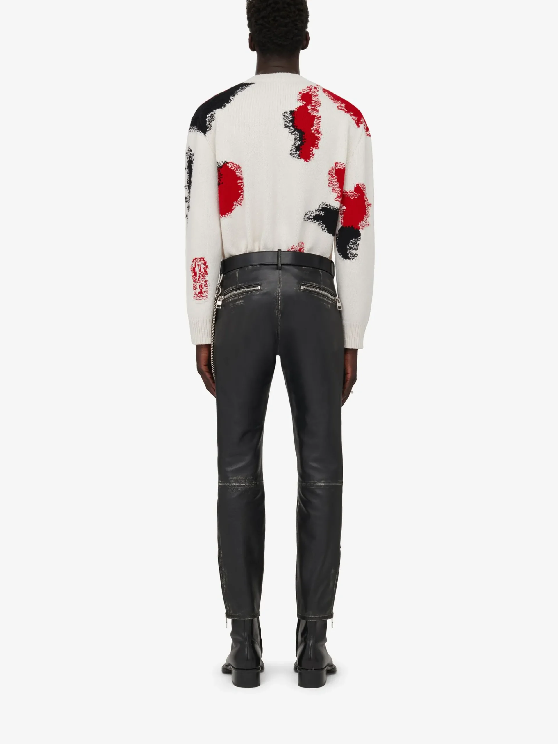 Best Sale Alexander McQueen Men's Obscured Skull Intarsia Jumper in Ivory/Red/Black