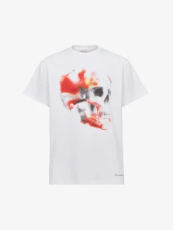 Shop Alexander McQueen Men's Obscured Skull T-shirt in White/Red/Black