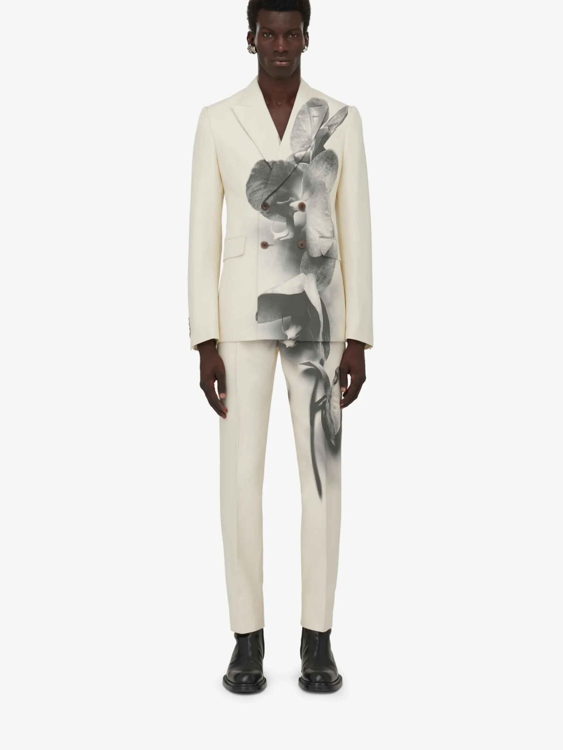 New Alexander McQueen Men's Orchid Cigarette Trousers in Putty/Black