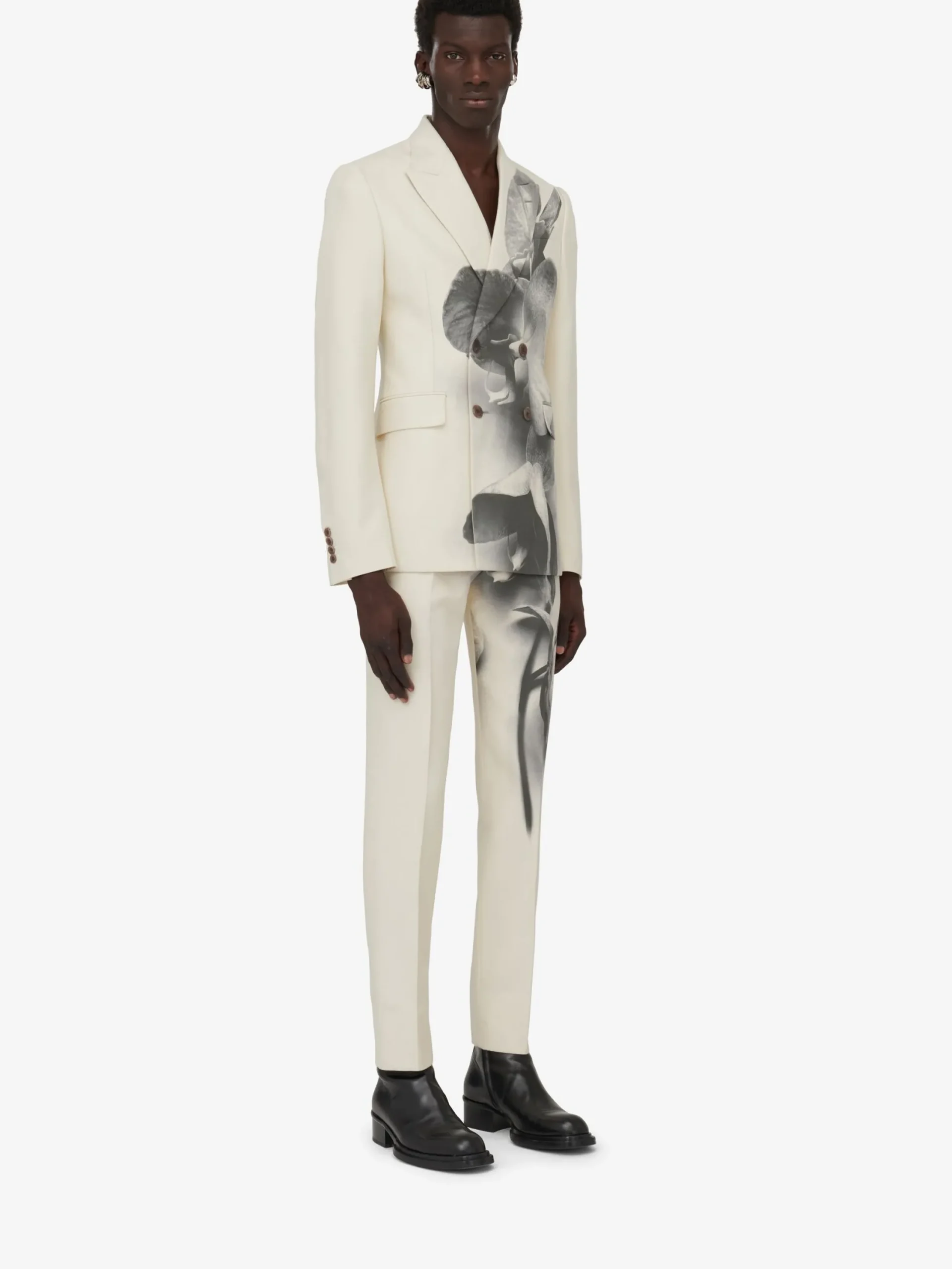 New Alexander McQueen Men's Orchid Cigarette Trousers in Putty/Black