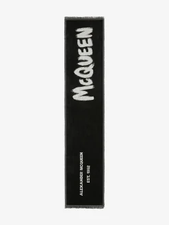 New Alexander McQueen Men's Oversize McQueen Graffiti Scarf in Black/Ivory
