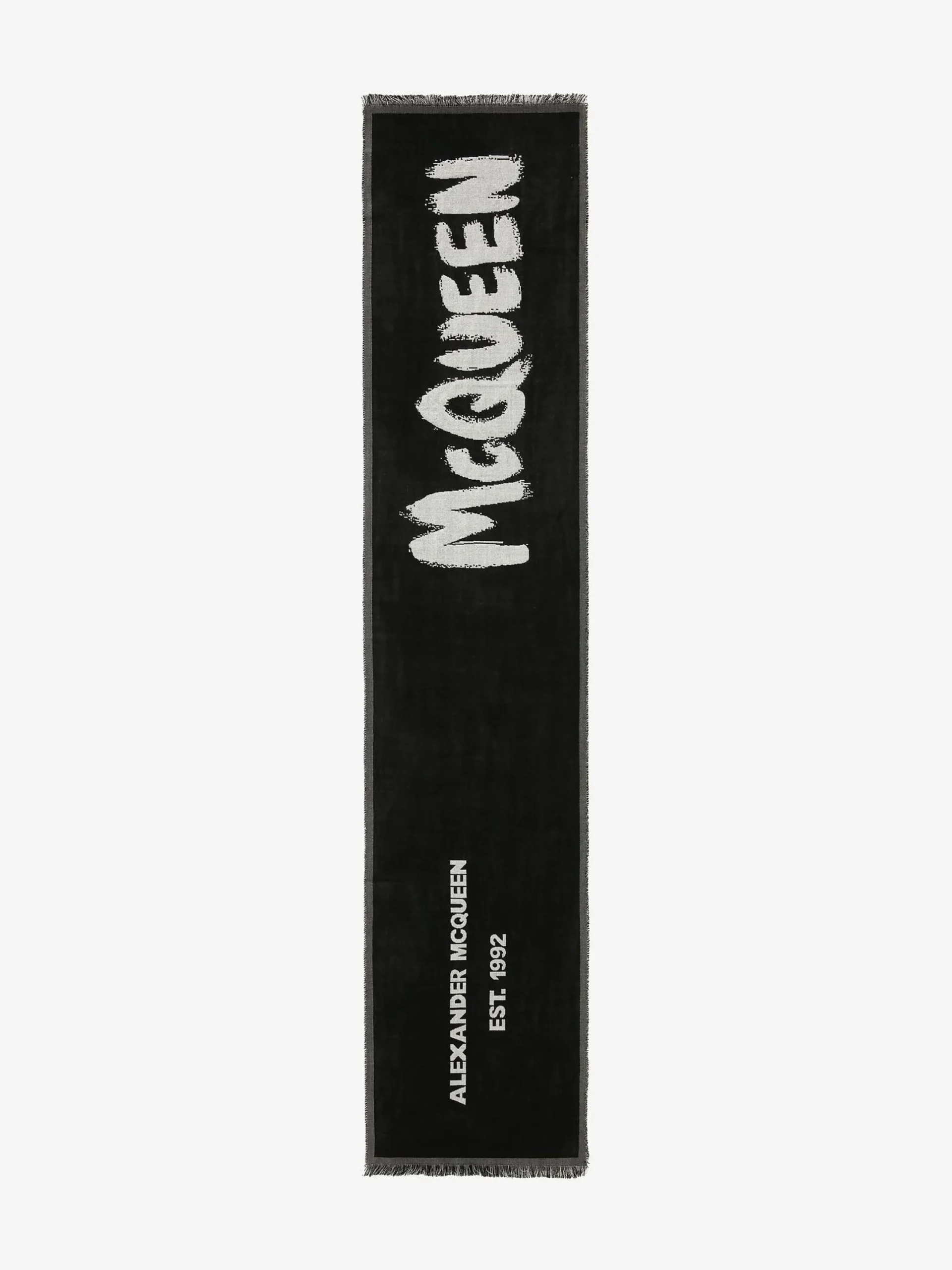 New Alexander McQueen Men's Oversize McQueen Graffiti Scarf in Black/Ivory