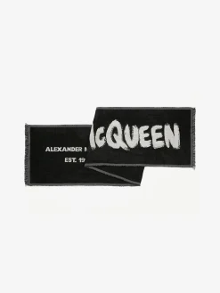 New Alexander McQueen Men's Oversize McQueen Graffiti Scarf in Black/Ivory