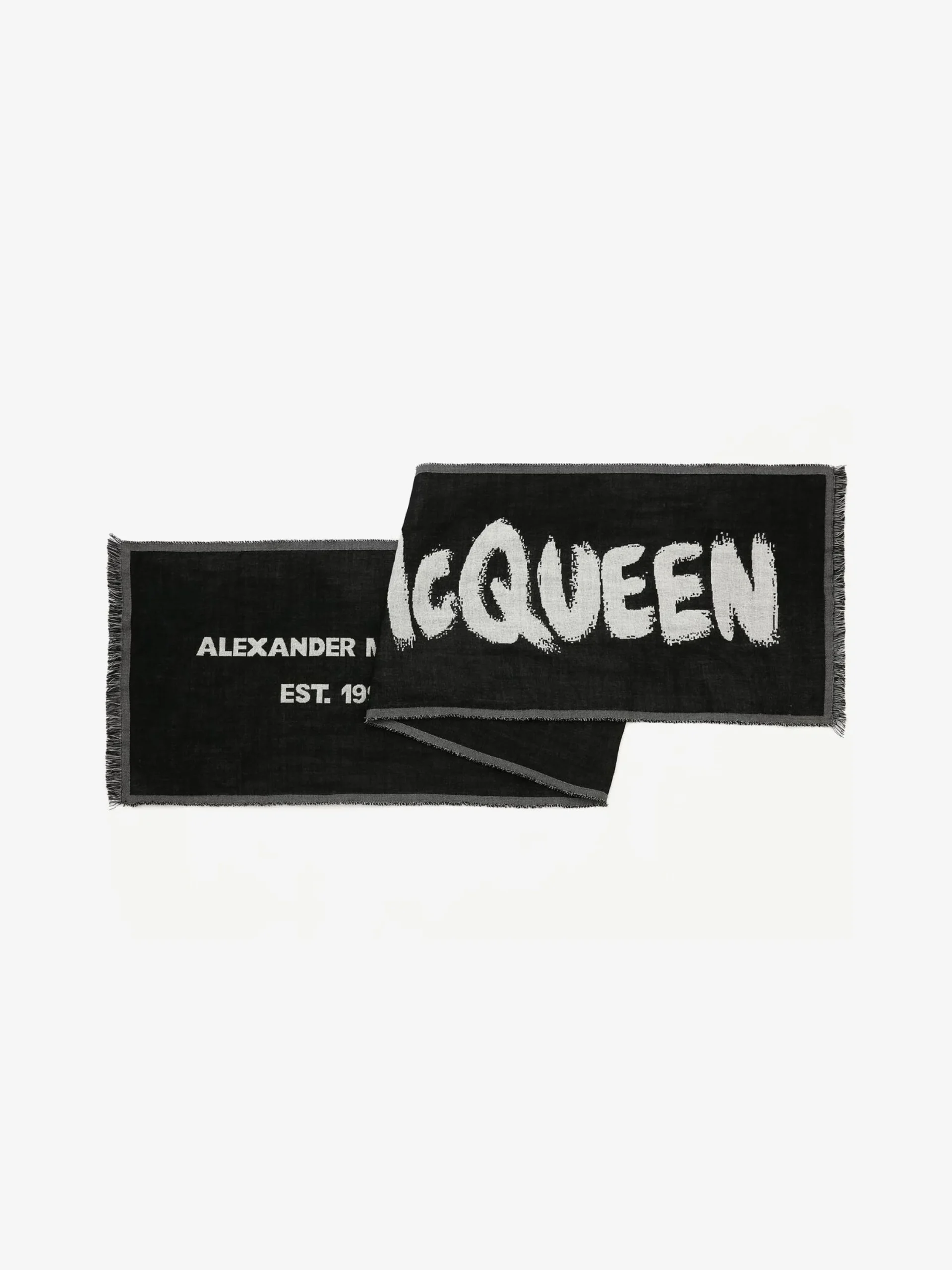 New Alexander McQueen Men's Oversize McQueen Graffiti Scarf in Black/Ivory