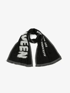 New Alexander McQueen Men's Oversize McQueen Graffiti Scarf in Black/Ivory