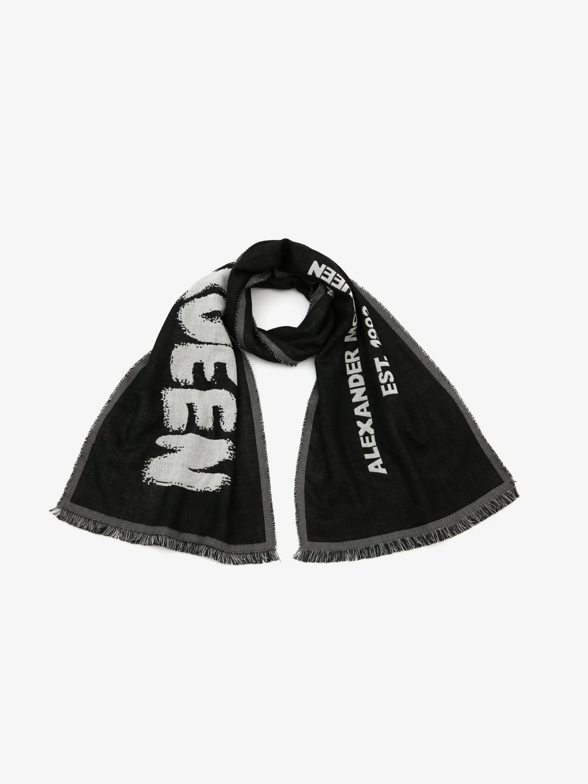 New Alexander McQueen Men's Oversize McQueen Graffiti Scarf in Black/Ivory