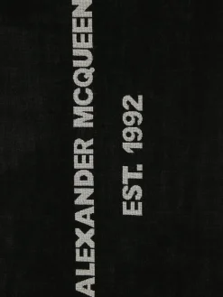 New Alexander McQueen Men's Oversize McQueen Graffiti Scarf in Black/Ivory