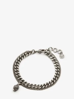 Discount Alexander McQueen Men's Pave Skull Chain Bracelet in Antique Silver