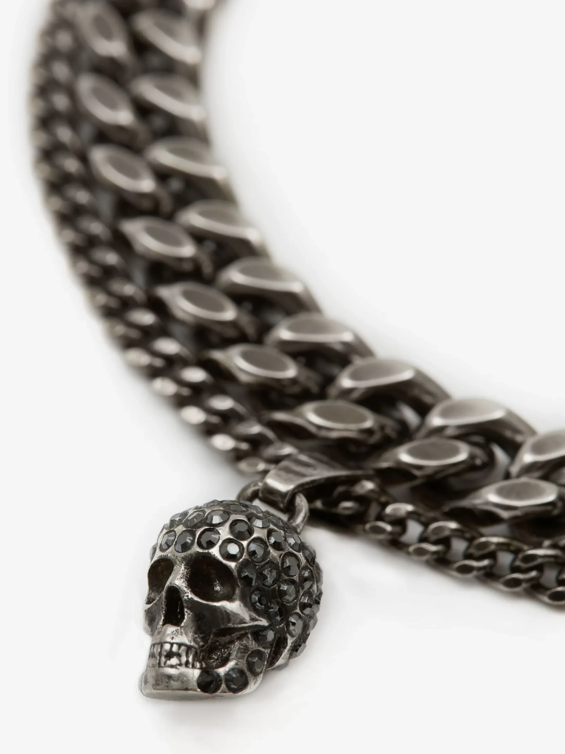 Discount Alexander McQueen Men's Pave Skull Chain Bracelet in Antique Silver