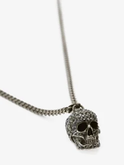 Clearance Alexander McQueen Men's Pave Skull Necklace in Antique Silver