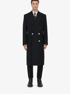 Best Sale Alexander McQueen Men's Peak Lapel Double-breasted Coat in Black