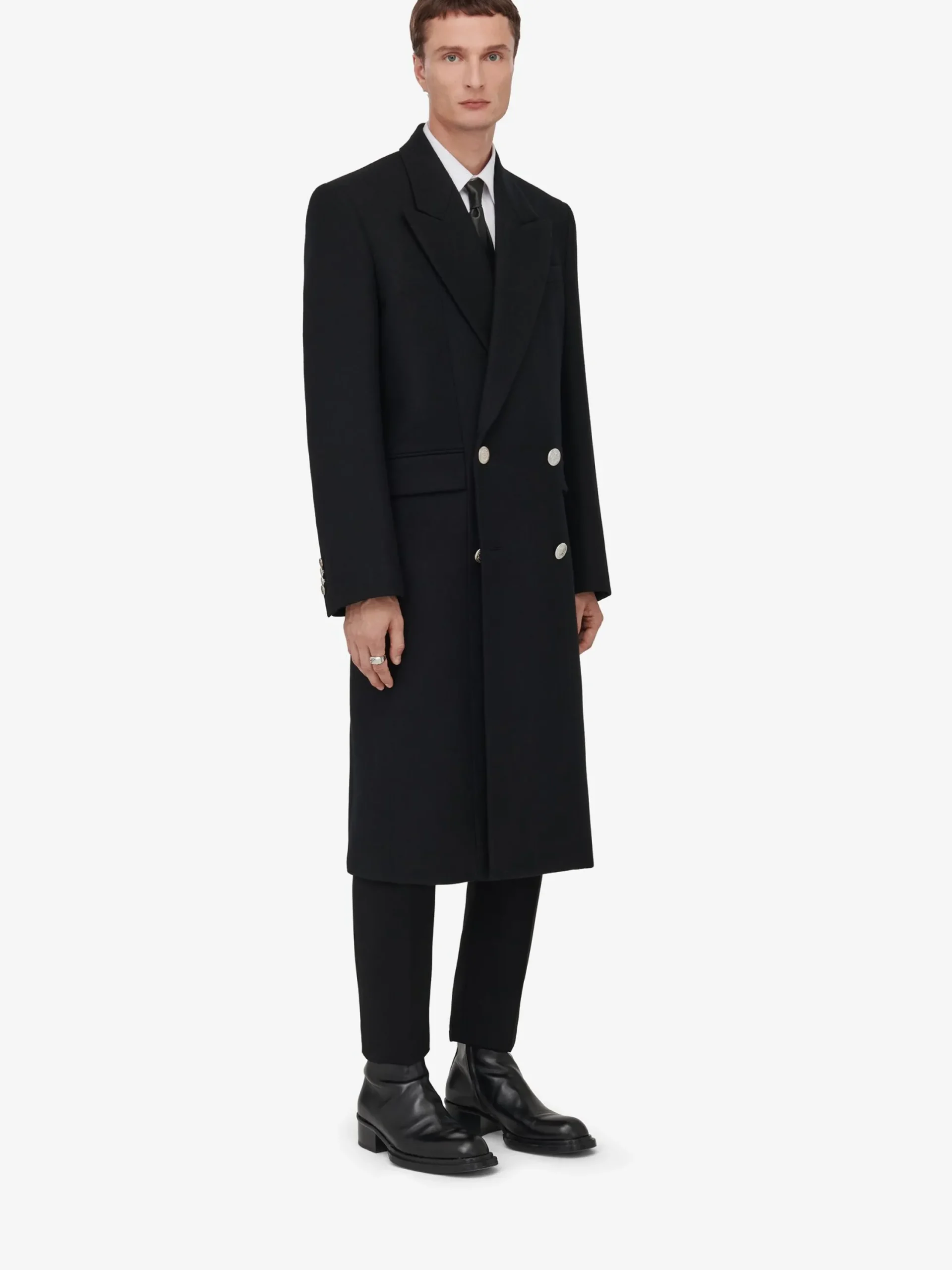 Best Sale Alexander McQueen Men's Peak Lapel Double-breasted Coat in Black