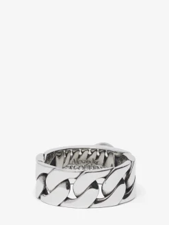 New Alexander McQueen Men's Pearl And Skull Chain Ring in Antique Silver
