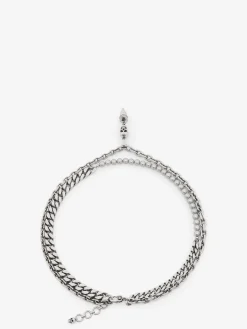 Outlet Alexander McQueen Men's Pearl And Skull Stud Necklace in Antique Silver
