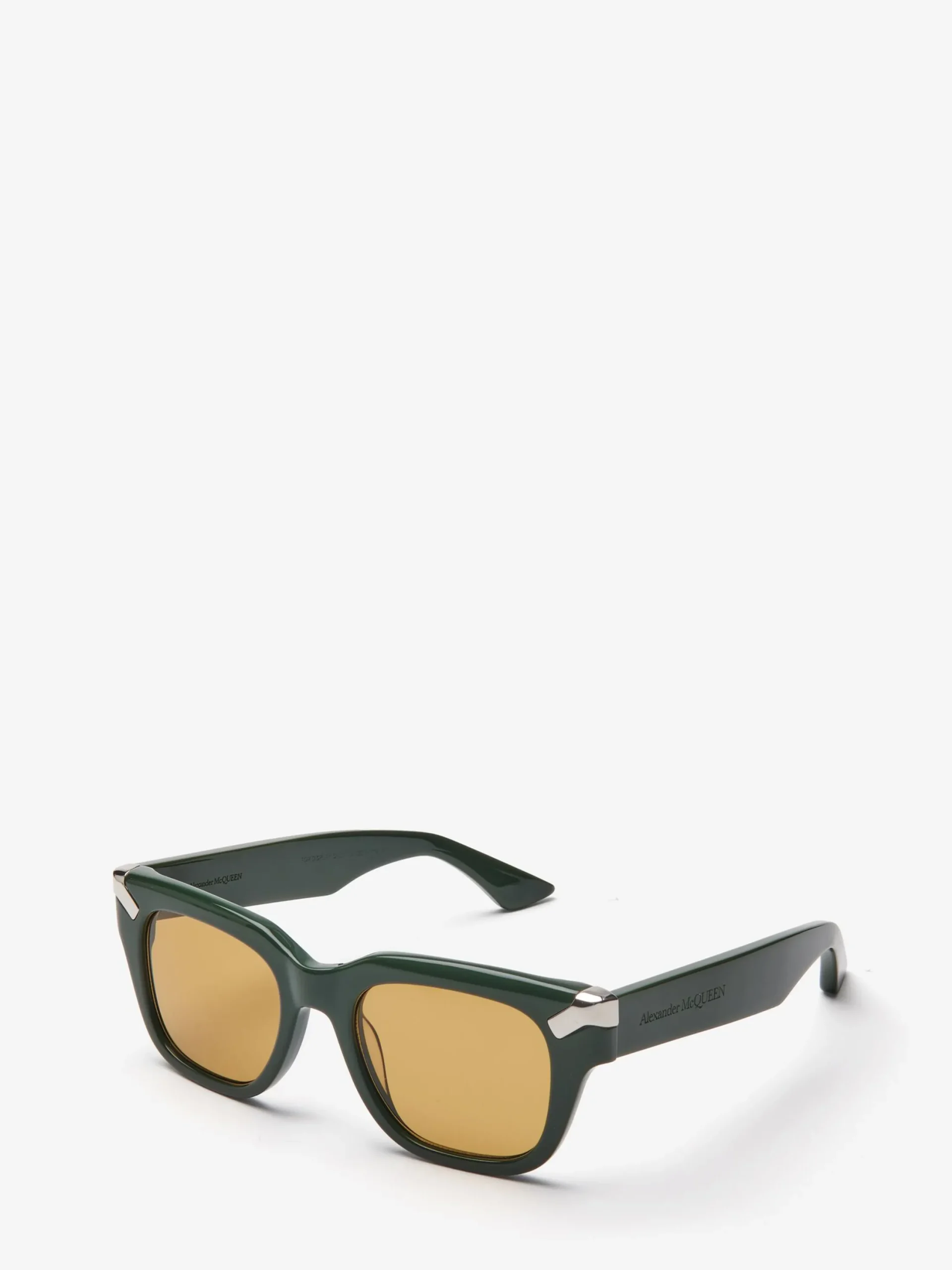 Flash Sale Alexander McQueen Men's Punk Rivet Square Sunglasses in Dark Green/Ochre
