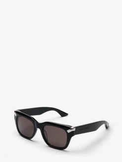 Hot Alexander McQueen Men's Punk Rivet Square Sunglasses in Black/Smoke