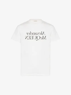 Discount Alexander McQueen Men's Reflected Logo T-shirt in White/Black