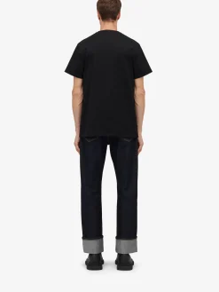 Best Alexander McQueen Men's Reflected Logo T-shirt in Black/ Gold