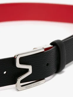 Outlet Alexander McQueen Men's Reversible M Belt in Black/Lust Red