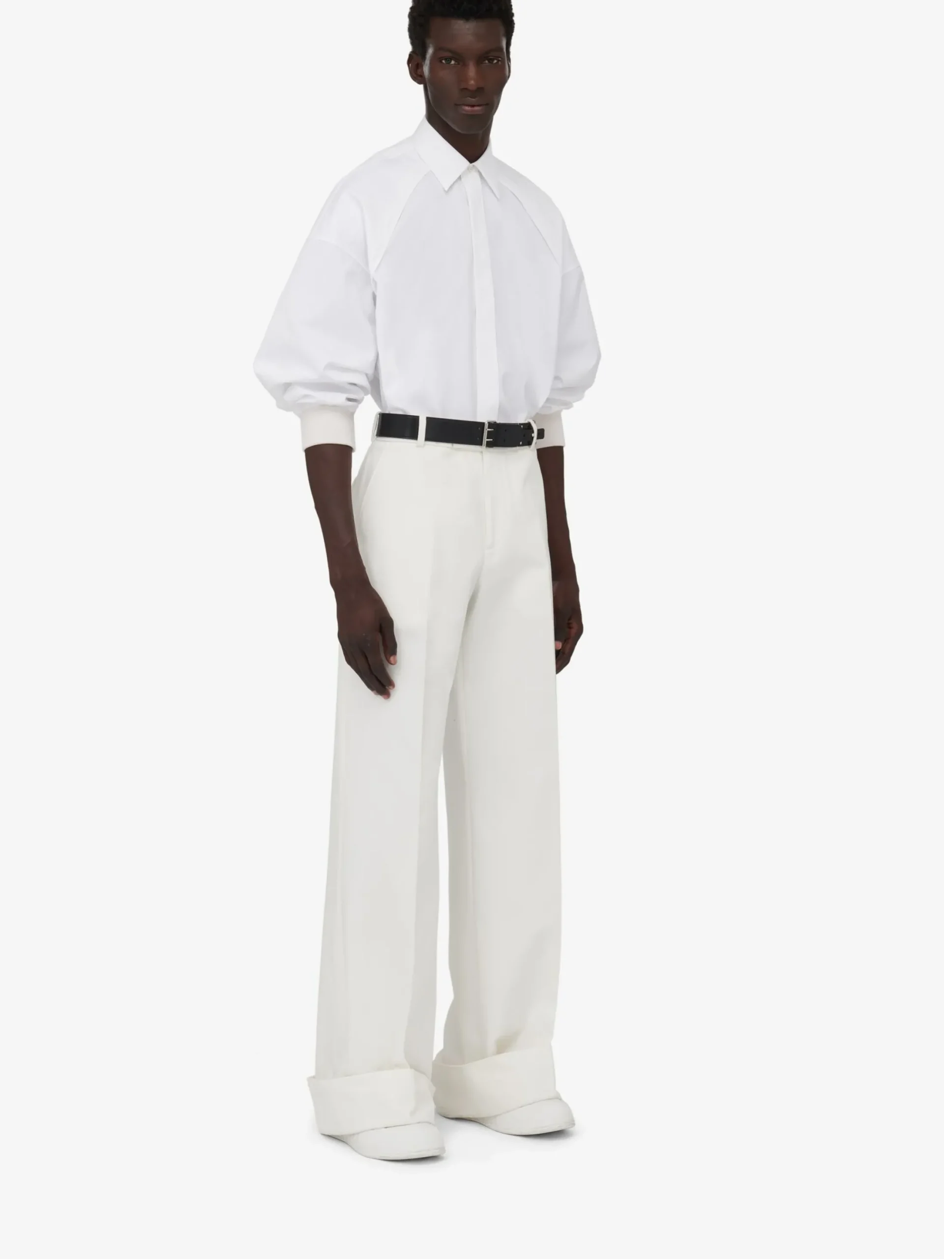 Sale Alexander McQueen Men's Ribbed Cuff Shirt in Optical White
