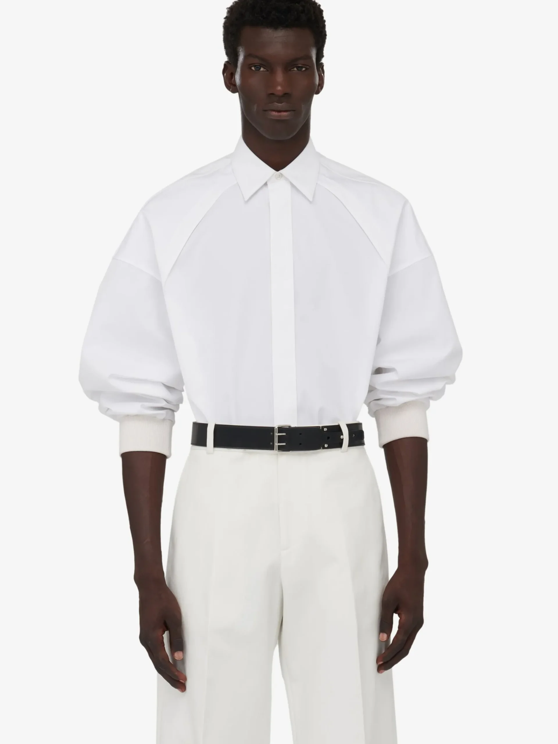 Sale Alexander McQueen Men's Ribbed Cuff Shirt in Optical White