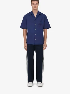 Best Alexander McQueen Men's Seal Logo Bowling Shirt in Indigo