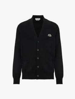 Flash Sale Alexander McQueen Men's Seal Logo Cardigan in Black/Ivory